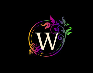 Luxury W Letter Floral Design. Colorful Urban Swirl W Logo Icon.