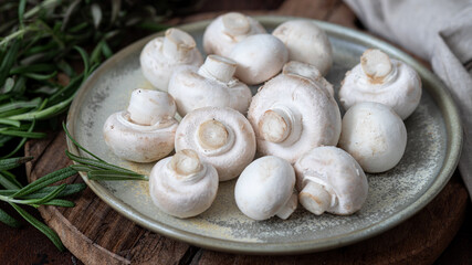 Mushrooms on a wooden board