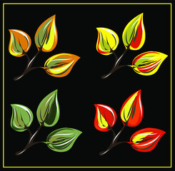 Set of autumn leaves. Autumn. Orange and yellow leaves. Maple, monstera, birch, Rowan, aspen. Isolated objects. Vector illustration.