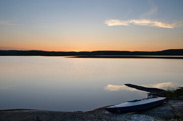 Sunset view from Zayachiy Island on the Upper Pulongskoye Lake