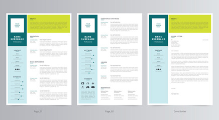 Clean, Modern Resume/CV (2 Page) And Cover Letter Template Design
 - obrazy, fototapety, plakaty