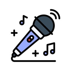 free time related mic with button and singing sign vector with editable stroke