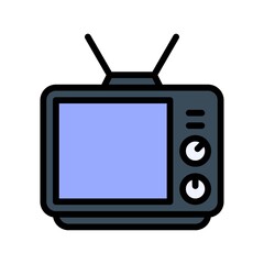 free time related television screen with button and antina vector with editable stroke