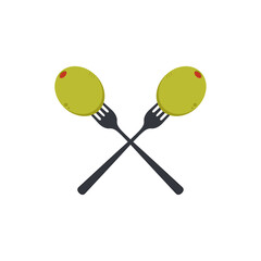 Pickled olives vector. Two stuffed olives on fork