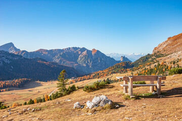 Panorama over Dolomites at Three Peaks (Tre Cime, Drei Zinnen) and Fanes-Sennes-Prags National...