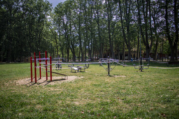 Fototapeta na wymiar Workout machines in the park.