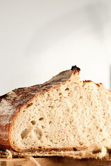 Rustic sourdough bread cut in half