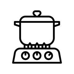 free time related Sauce Pan with burner and fire vector in lineal style,