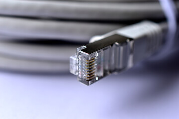 LAN cable patch cord white cord on white background