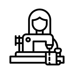 free time related girl or character with sewing machine and cloth vector in lineal style,
