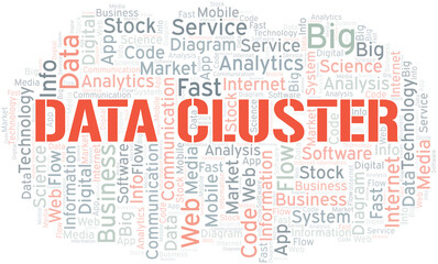 Obraz premium Data Cluster vector word cloud, made with text only.