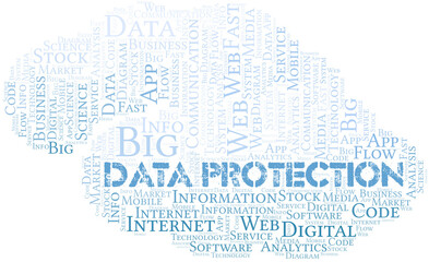 Data Protection vector word cloud, made with text only.