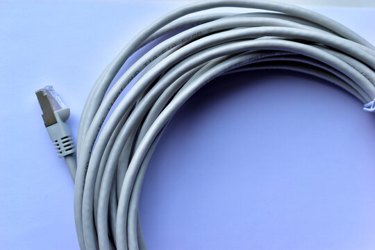 LAN cable patch cord white cord on white background