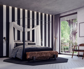 Modern interior design of bedroom with baldachin bed 3D Rendering © hd3dsh