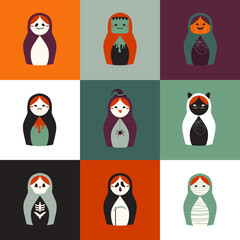 Seamless pattern - halloween costume russian dolls