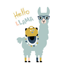 Llama Alpaca. Hello card. Vector illustration