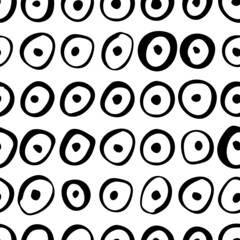 Circles and dots. Vector seamless pattern. Handdrawn with brush and traced. Black and white, customized color.  For printing on fabric or paper. Simple abstract graphic surface pattern design.
