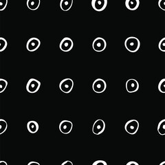 Naklejka premium Circles and dots. Vector seamless pattern. Handdrawn with brush and traced. Black and white, customized color. For printing on fabric or paper. Simple abstract graphic surface pattern design. 