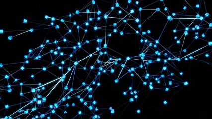 3D Animation of connected network nodes  of data units, cloud data or individuals interacting and multiplying.