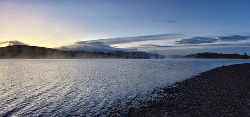 Beautiful Sunrise Over Foggy Lake, Ireland