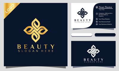 Obraz na płótnie Canvas Gold Beauty Flower Cosmetic Logo Design Vector Illustration Template. modern logo design business card