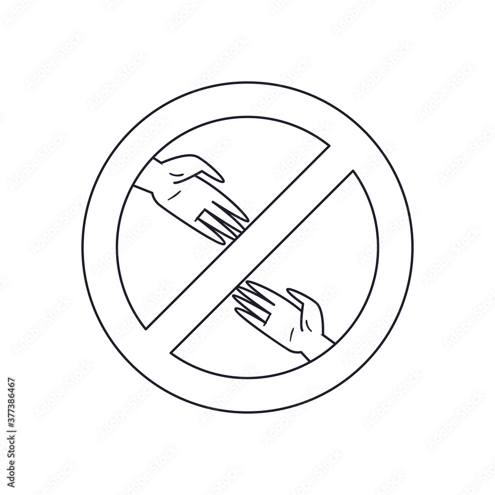 Poster social distancing between hands with ban line style icon vector design