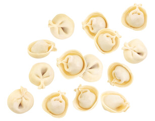 Dumplings fly, fall on a white background. Isolated