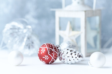 Christmas decoration. Bright wooden background. Close up	
