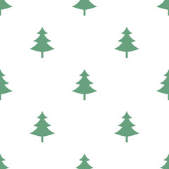 Christmas tree pattern seamless white background. Green forest trees vector illustration.