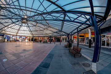 Glass pavillion in a shopping precinct in the city of Norwich, Norfolk