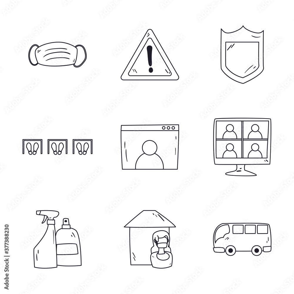 Poster new normality line style icons collection vector design