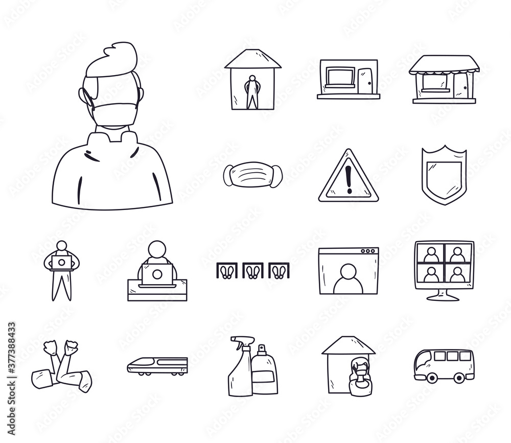 Poster new normality line style collection of icons vector design