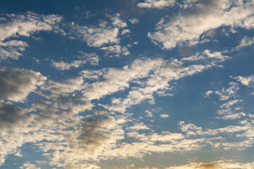 Panorama of the sunset sky with clouds