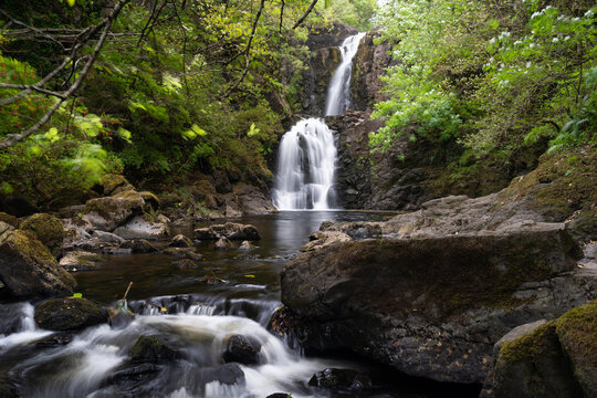 Falls of Rha on the Isle of Skye, Scotland. Beautiful collection of many smaller falls flowing in different directions.