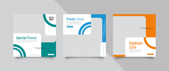 3 Editable square banner layout template. modern promotion square web banner for social media.