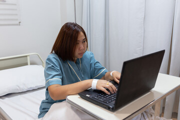 asian woman Work until sick. The illness asian patient women still working when she sick and admit in to hospital