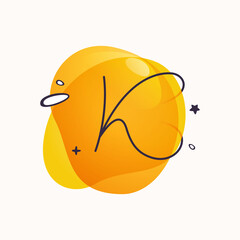 K letter logo on colorful fluid watercolor abstract shape background.