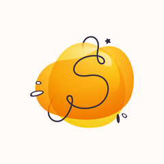 S letter logo on colorful fluid watercolor abstract shape background.