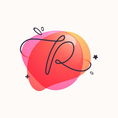 P letter logo on colorful fluid watercolor abstract shape background.