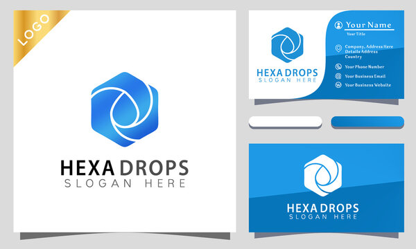 Hexagon Drops Wave Colorful Logo Design Vector Illustration Template. Modern Logo Design Business Card