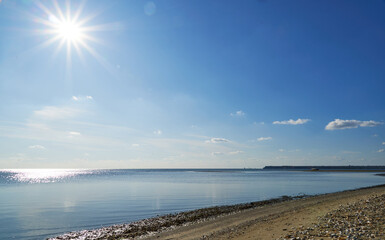 sea, sky and clouds as background during the day, bright and beautiful