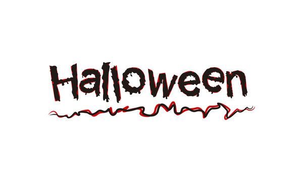 Hand-drawn Halloween logo with smudges. Lettering for all saints day. Black and red inscription isolated on white background. Vector illustration for banner, postcard, sticker