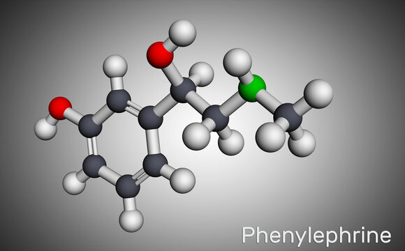 Phenylephrine molecule. It is nasal decongestant with potent vasoconstrictor property. Molecular model