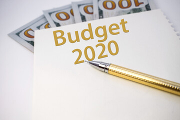 on the dollar is a light leaf with a Golden yellow handle. On a piece of paper it says budget 2020