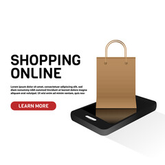 Shopping online social media banner design isolated on white background