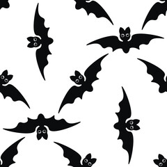 Monochrome seamless pattern with soaring bats on a white background for decoration on Halloween. Vector  for textile, web, presents wrapping