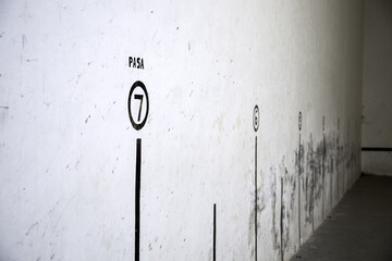 Numbers on a fronton, detail of Spanish sport in a town in Navarra, Spain