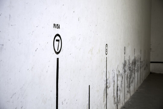 Numbers on a fronton, detail of Spanish sport in a town in Navarra, Spain