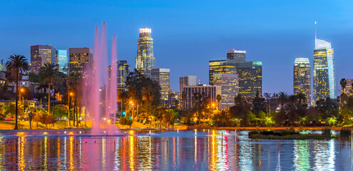 Los Angeles skyline at twilight