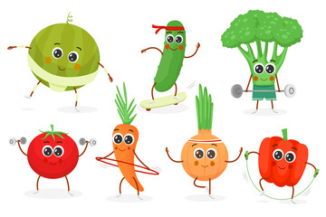 Fitness vegetables cartoon characters